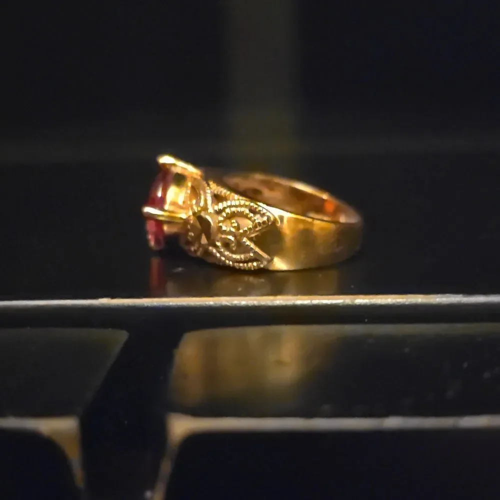 24k Gold Plated 925 Sterling Silver Ring!Elegant FILAGREE Design Garnet.